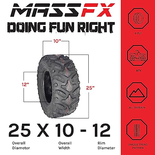 MASSFX MK251012 ATV Single Tire 25x10-12 Rear 6 Ply 1/2" Tread Depth 25x10x12 - size: 25x10-12 R