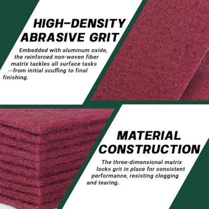 6" x 9" Maroon General Purpose Scuff Pads, 10 Pack – Non-Woven Hand Pads for Scuffing, Scouring, Sanding, Cleaning, Blending & Paint Surface Prep on Auto Body – Reusable Aluminum Oxide Abrasive Pads - color: Maroon