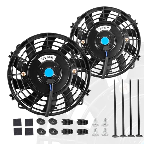 7 Inch 7” Black Universal Electric Radiator Slim Fan 12V 80W High Performance Cooling Push Pull w/Mounting Kit 2PCS - size: 7” 2PCS