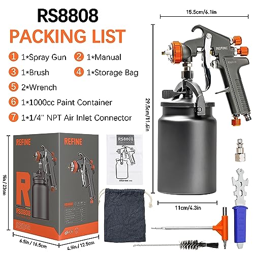REFINE Siphon Feed Air Spray Paint Gun 1.8mm Nozzle & 1000cc Aluminum Cup