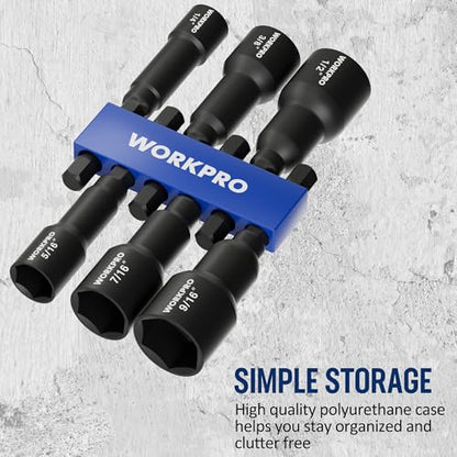 WORKPRO 6 PCS Magnetic Nut Driver Set, 1/4" Hex Shank, CR-V Steel, SAE - size: 6PCS Magnetic Nut Driver Set