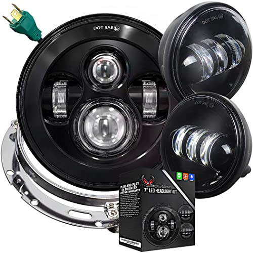 Eagle Lights 8700BPKR 7" LED Headlight with LED Spot/Passing Light Kit for Harley Davidson® and Indian® Motorcycles - Generation I/Black Kit/Add Adapter Ring - size: Add Adapter Ring