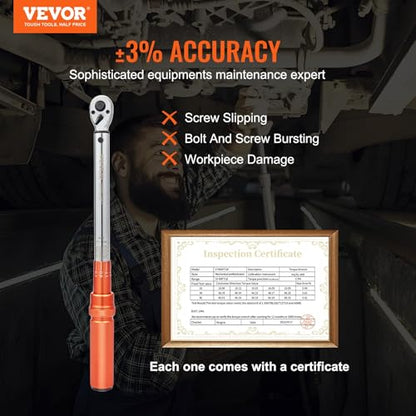 VEVOR Torque Wrench 3/8-inch Drive 10-80ft.lb/14-110n.m Click Torque Wrench - size: 3/8" 4 PCS