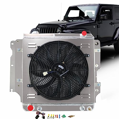 4 Row Radiator Fan Shroud For Jeep Wrangler TJ YJ 2.4-4.2L 87-06 - size: 4 Row Radiator/w Cap+Shroud Fan+Relay Kit