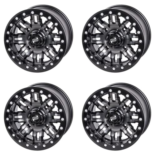 TUSK (4 Pack) 4/156 Teton Beadlock Wheel 15x7 5.0 + 2.0 Gun Metal/Black for Kawasaki Teryx KRX 1000 2020-2025