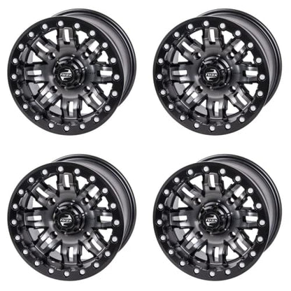 TUSK (4 Pack) 4/156 Teton Beadlock Wheel 15x7 5.0 + 2.0 Gun Metal/Black for Kawasaki Teryx KRX 1000 2020-2025