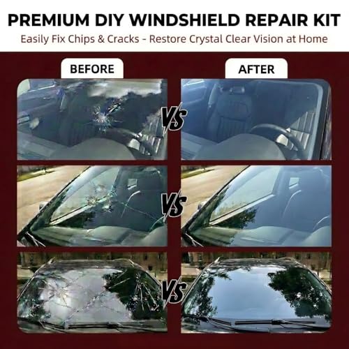 Windshield Repair Kit, Windshield Chip & Crack Repair Kit, Glass Repair Liquid for Car Window Cracks, Bullseye and Star-shaped Cracks, DIY Auto Glass Restoration Tool with UV Curing Resin, 40ML