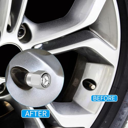 Tire Valve Stem Cap Cover for Mercedes-Benz AMG A C E S Class Series GLK CLA GLA GLC GLE CLS SLK Metal Wheel Air caps Auto Valve Stem Caps Accessories 4 Pack Silver - color: Silver-04