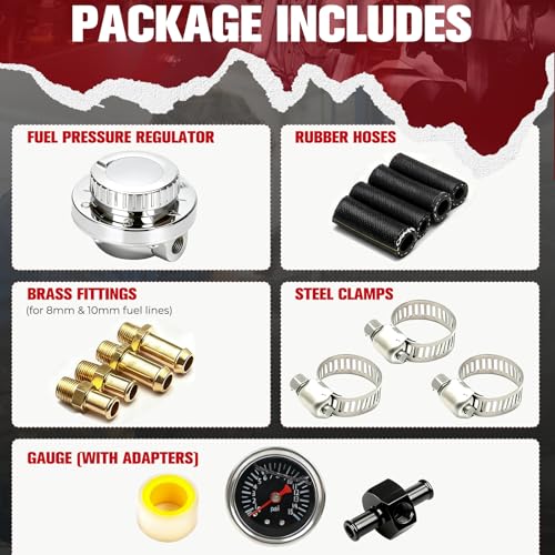 BHB Zinc alloy Universal Fuel Pressure Regulator 1-5 PSI kit Compatible with Single carburetor and dual carburetor with 0-15 PSI scale pressure gauge with rubber hoses steel clamps brass fittings - size: 1-5 PSI+pressure gauge kit