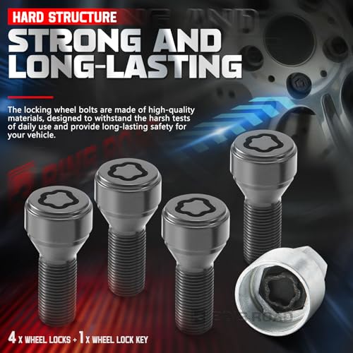 Lockable Wheel Bolt Rim Locks M14 X 1.25 Compatible with BMW 228i 328d 328i 335i 428i 435i 528i 535d 535i 650i X1 X2 X3 X4 X5 X6 X7 Z4 M2 M3 M4 (Replaces 36136792851)