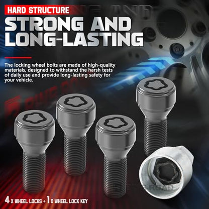 Lockable Wheel Bolt Rim Locks M14 X 1.25 Compatible with BMW 228i 328d 328i 335i 428i 435i 528i 535d 535i 650i X1 X2 X3 X4 X5 X6 X7 Z4 M2 M3 M4 (Replaces 36136792851)