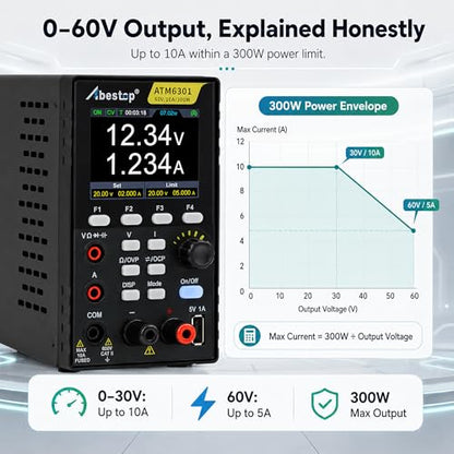 DC Power Supply Multimeter, 60V 10A 300W Switching Power Supply 110V Input - size: ATM6301/60V/10V/300W