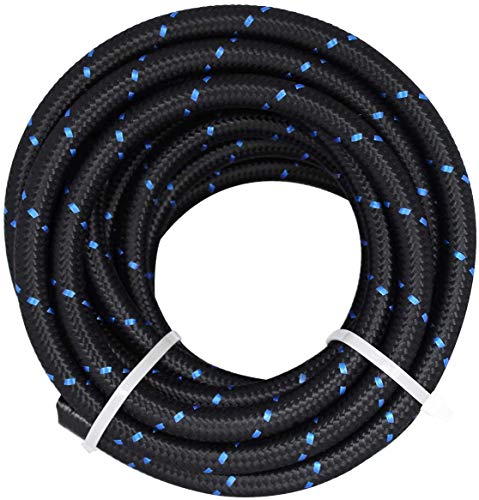 20FT 6AN 3/8 CPE Nylon Stainless Steel Braided Fuel Line Hose, Black & Blue - color: Black & Blue