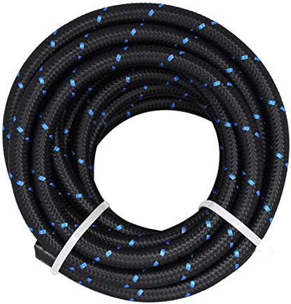 20FT 6AN 3/8 CPE Nylon Stainless Steel Braided Fuel Line Hose, Black & Blue - color: Black & Blue