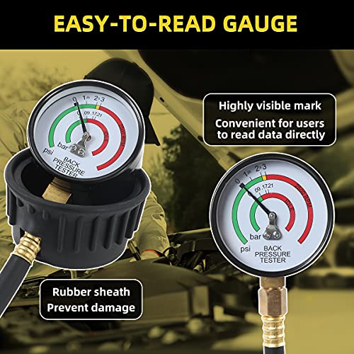 CMTOOL Exhaust Back Pressure Tester Kit with Carton Packaging, Professional Car Exhaust Back Pressure Gauge with 6-Foot Hose, with Adapter & Hose Clamp