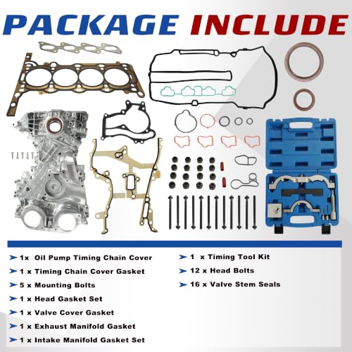 Head Gasket Set Timing Tool Kit & Timing Chain Cover With Oil Pump Inside - size: GM 1.4 timing chain kit with tool