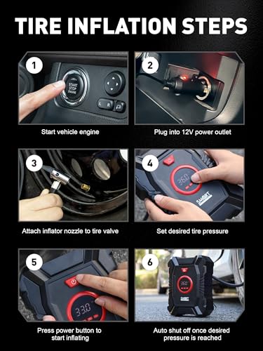 Portable Tire Inflator for Car, 12V Air Compressor, Max 100 PSI