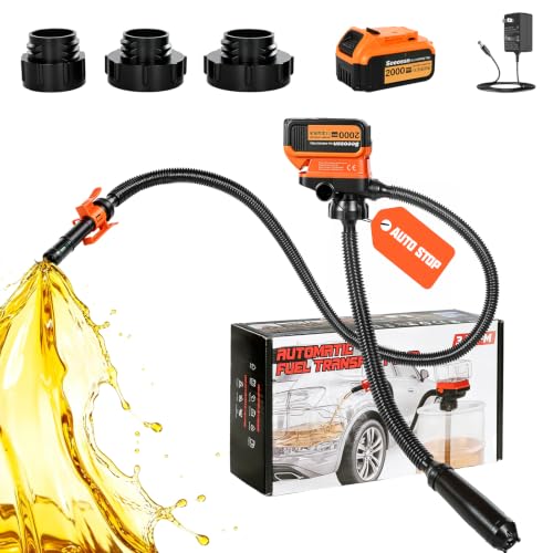 3.2GPM Battery Operated Fuel Transfer Pump, 2.0Ah Battery, 42in Hose, Rechargeable Electric Siphon Pump with Auto-Stop, for Gasoline, Diesel & Water, Compatible with M18 & 20V MAX Batteries, Car Truck