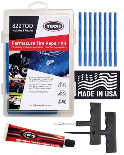 PermaCure Tire Repair Kit with Plugs, Tools and Vulcanizing Fluid