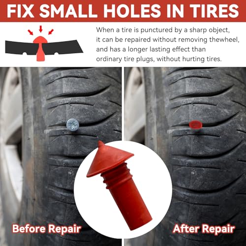 Tire Plug Gun Kit, Tire Repair Kit, Tubeless Tire Gun Puncture Repair Kit with 16 Pcs Mushroom Plugs 16 Pcs Plug Leads, Suitable for Cars, Motorcycles, Trucks, Tractor, Trailer