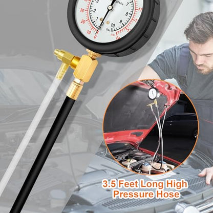 Pro Fuel Injection Pressure Tester Kit Gauge 0-140 PSI with 9.49,7.89,6.30 Fuel Line Fittings - size: Master