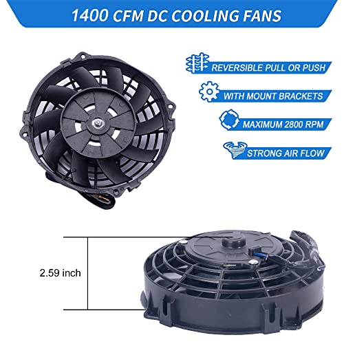 7" Electric Radiator Cooling Fan Assembly Kit with 12V 80W Motor Universal High Performance Slim Fan Push Pull Black Curved Blades - style: 7" Curved