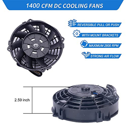 7" Electric Radiator Cooling Fan Assembly Kit with 12V 80W Motor Universal High Performance Slim Fan Push Pull Black Curved Blades - style: 7" Curved