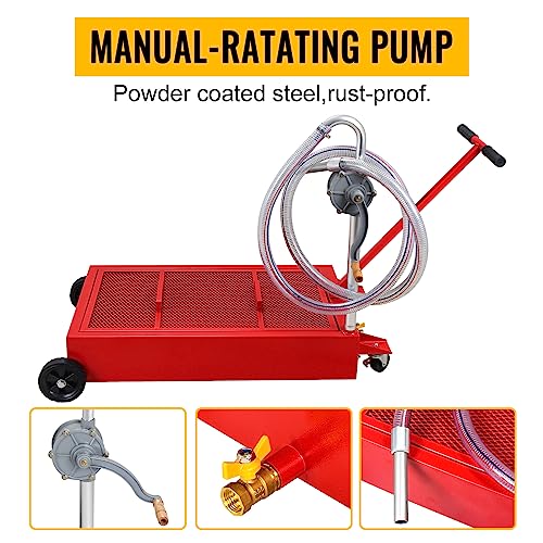 20 Gallon Oil Drain Pan Low Profile Oil Drain Tank Large Capacity Oil Change Pan with Foldable Hand, Pump, Hose, Swivel Casters Wheels Fit for Car, SUV, Trucks Oil Change Red - color: Red, size: 20 Gallon Manual Pump