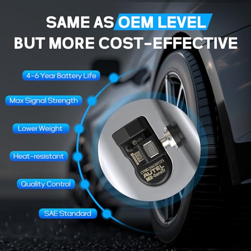 Autel TPMS Sensors 4pcs, 2in1 315MHz+433MHz Universal Tire Pressure Sensor