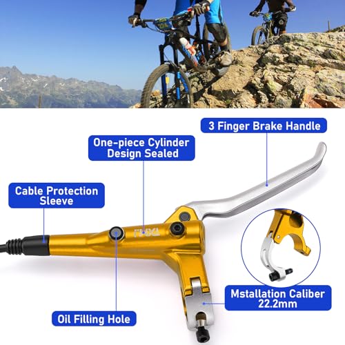 TOBWOLF Hydraulic Disc Brake Kit, Pre-Bled Dual Piston 160mm Rotors - color: Gold Hydraulic Disc Brake Set - Dual Piston