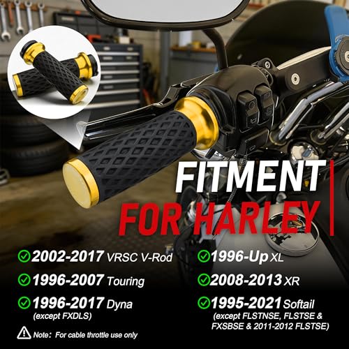 Gold 1" Silicone Cable Throttle Grips with End Cap for Harley - color: Gold