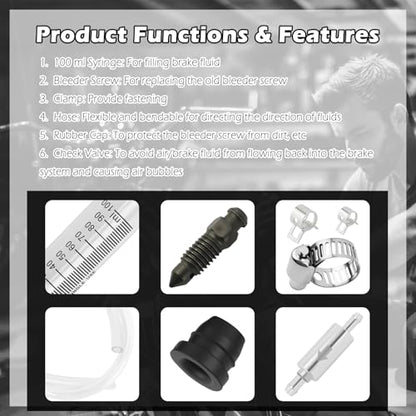 Motorcycle Brake Bleeder Kit,Practical Brake Bleeding Tool with Brakes Bleeder Hose/100ml Syringe/Brakes Bleeders One Way Valve,Essential Hydraulic Disc Clutch Bleeders Kit