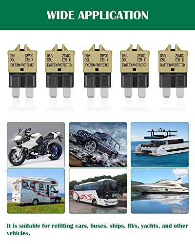 LENKRAD Automotive 5 Amp ATC/ATO Resettable Fuse 5A Manual Reset Standard Blade 5Amp Fuses Manual-Reset Circuit Breaker 5A for Car Truck RV Automotive Marine Boat Trolling Motorhome, 5 Pack… - color: E39-5A-5 Pack