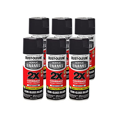 Rust-Oleum Acrylic Enamel 2X Spray Paint, Semi-Gloss Black - color: Semi-Gloss Black, size: 12 Ounce (Pack of 6)