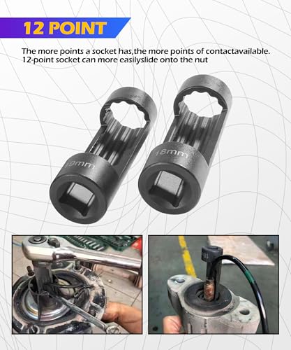SCUARI 5PCS Strut Nut Socket,18MM 19MM 21MM 22MM 24MM Strut Nut Socket,Car Accessories Strut Sockets,Suspension Strut Sockets Tool with 12 Point 1/2" Drive,Used to Dismounting and Mounting Strut Nuts