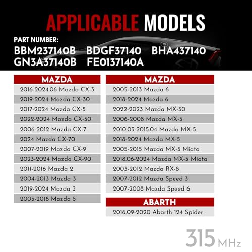 TPMS Sensor Mazda Abarth, 315MHz Tire Pressure Monitoring Sensor, 4 Pack - size: BHA437140