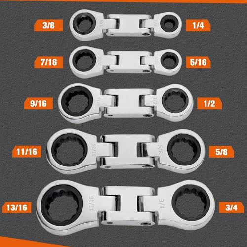 SPEEDWOX 5-Piece Stubby Wrench Set SAE 1/4"-13/16" Flex Head Ratcheting Double Box End Wrench with 72-Tooth Ratchet CR-V Steel Construction for Tight Spaces & Automotive Repair Mini Spanner Set - style: SAE