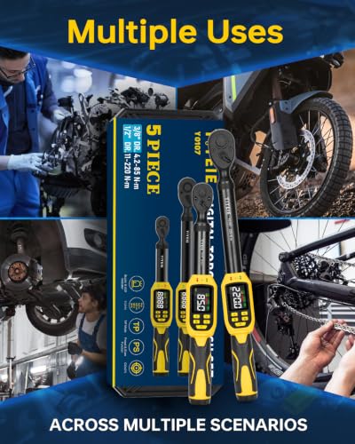 YIYEIE 1/2" 3/8" Digital Torque Wrench Set for Car, 162 Ft-lb & 62.5 Ft-lb - size: 1/2" & 3/8" 5 PC