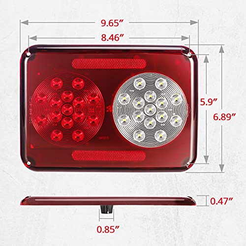 Partsam 2Pcs Double LED Trailer Tail Lights - Stop, Turn, Backup, Reverse - 30 LEDs Horizontal/Vertical Surface Mount RV Motohome Double Tail Lights