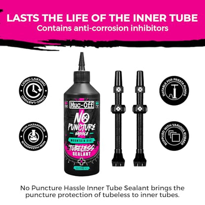 Muc-Off 1 Liter Tubeless Tire Sealant + 60mm Black Presta Valve - Bundle | Seals Punctures Up to 6mm | Ideal for MTB | Long-Lasting and Biodegradable - size: 1000ml & 60mm Valves