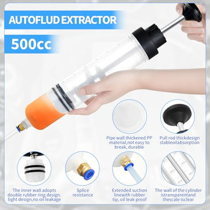 2-Pack 500CC Automotive Fluid Extractor Pump, Manual Oil Change Syringe with 50cm Rubber Hose, Manual Suction Vacuum Fuel Car Transfer for Power Steering