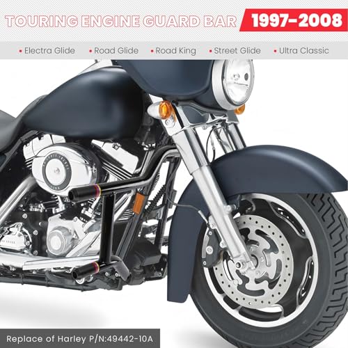 1997-2008 Engine Guard Crash Bar Compatible with Harley-Davidson Touring FLHTC FLHTCU FLHR FLTR FLHT FLHP Street Glide Road Glide Road King Electra Ultra Limited, Black