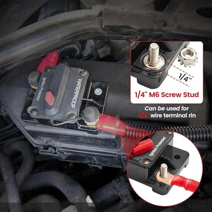 RED WOLF 80Amp Circuit Breaker for Boat Trolling Motor Marine ATV Vehicles Stereo Audio Electronic Battery System Inline Fuse Manual Reset Switch Waterproof 80A Fuse DC 12V-48V