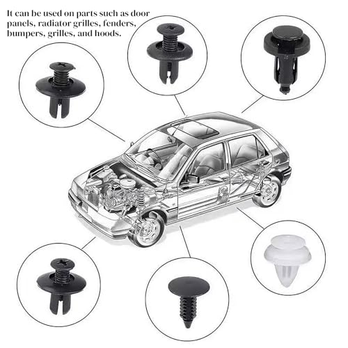 100PCS Car Bumper Push Retainer Clips & Nylon Fasteners Rivet Kit, 6 Sizes Car Body Screw Retainer, Door Trim Panel Clips, Universal Auto Bumper Accessories for Car Truck SUV (100PCS&Tool)