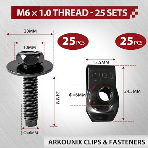 50 Pcs M6x1.0 Automotive Body Bolts/Screws & U-Nut Clips - style: 50PCS M6x1.0 Bolts & U-Nut