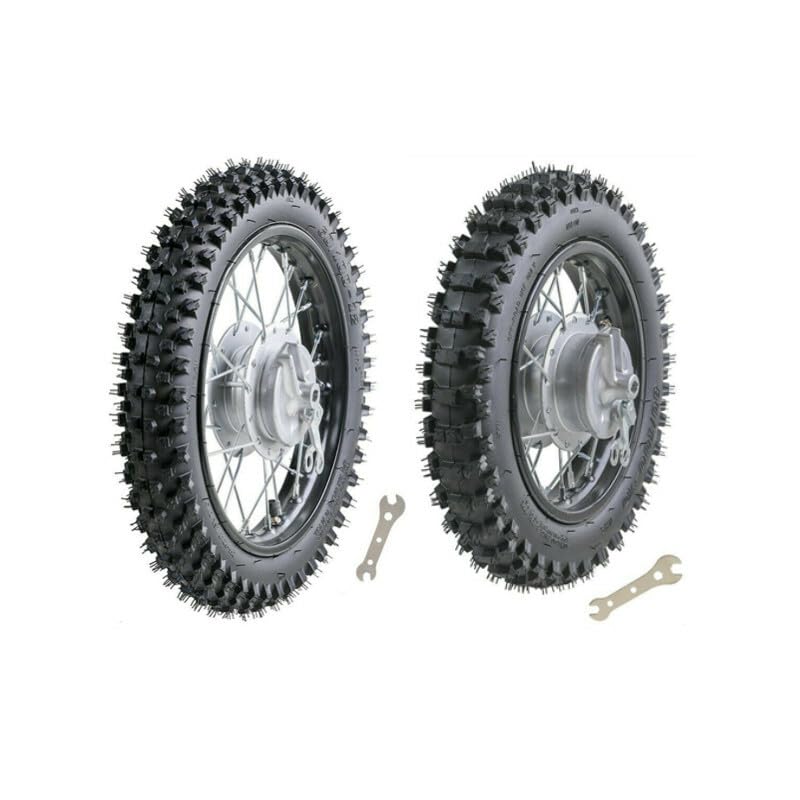 Front Rear Wheel Set, 80/100-10 Rear 60/100-12 Front Tire & Rim Tube with Drum Brake Assembly, 12mm Axle Hole Complete 12” 10“ inch Wheels for CRF50 70 XR70 110cc 90cc TTR Dirt Pit Bike