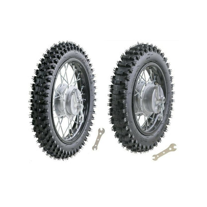 Front Rear Wheel Set, 80/100-10 Rear 60/100-12 Front Tire & Rim Tube with Drum Brake Assembly, 12mm Axle Hole Complete 12” 10“ inch Wheels for CRF50 70 XR70 110cc 90cc TTR Dirt Pit Bike