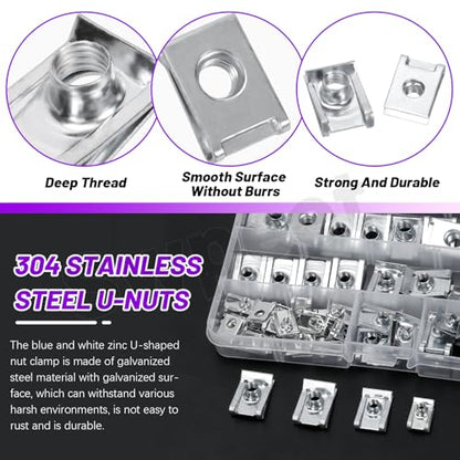 Swpeet 50Pcs M4 M5 M6 M8 304 Stainless Steel Auto Car U-Clip Assortment Kit, U-Shaped Nut U Nut, Metal Trim Panel Spring Clip Fasteners for Dash Door Panel Interior Compatible with Most Auto - size: N2