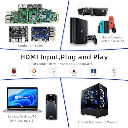 HAMTYSAN Upgraded Version 7'' Raspberry Pi Screen HDMI Monitor 800x480 LCD Screen Mini Small Monitor for Raspberry Pi 4/3/2/Zero/B/B+ Win11/10/8/7 (Non-Touch), Dual Speakers, Driver Free