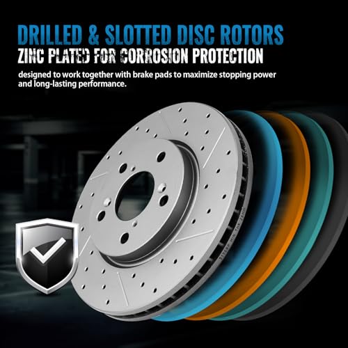 Front and Rear Drilled Slotted Brake Disc Rotors Fit for Toyota Camry 2018 2019 L/SE/LE 2020 2021 2022 2023 2024 FWD, Replacement 12inch & 11.06inch Rotor